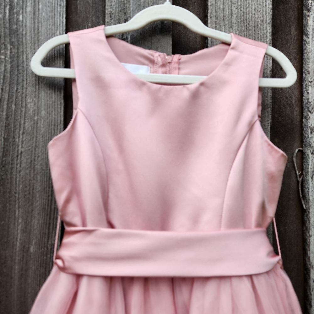 David's Bridal Satin Flower Girl Dress with Tulle Skirt - Ballet - Girls Size 8 - Picture 6 of 11